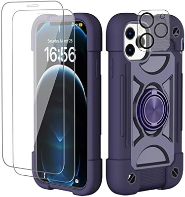 iPhone 12 Pro Max Case 6.7 &quot; - Chống va chạm nặng, Đứng vòng, Màn hình kính &amp; Bảo vệ ống kính máy ảnh (Vàng cầu vồng)