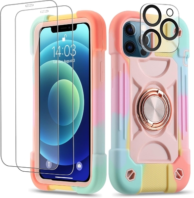iPhone 12 Pro Max Case 6.7 &quot; - Chống va chạm nặng, Đứng vòng, Màn hình kính &amp; Bảo vệ ống kính máy ảnh (Vàng cầu vồng)