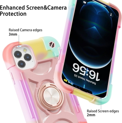 iPhone 12 Pro Max Case 6.7 &quot; - Chống va chạm nặng, Đứng vòng, Màn hình kính &amp; Bảo vệ ống kính máy ảnh (Vàng cầu vồng)