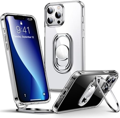 Vệ chắn lên cho iPhone 12 Pro Max Case với Stand, Phone Case Clear với Double Ring Holder [được điều chỉnh và gấp]