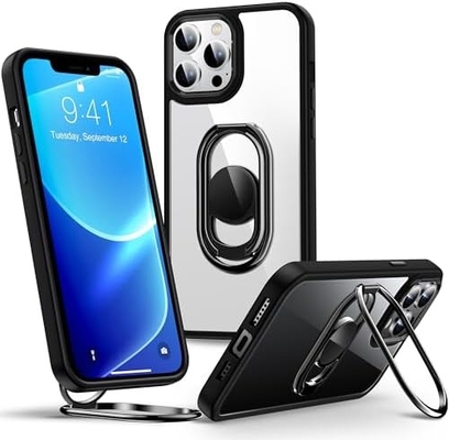 Vệ chắn lên cho iPhone 12 Pro Max Case với Stand, Phone Case Clear với Double Ring Holder [được điều chỉnh và gấp]