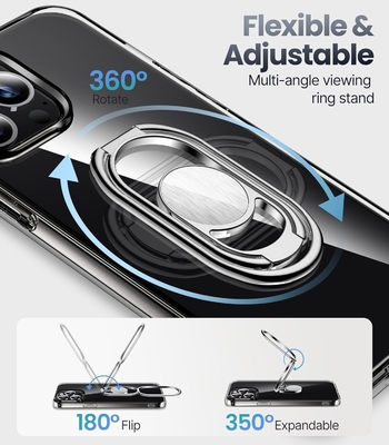 Vệ chắn lên cho iPhone 12 Pro Max Case với Stand, Phone Case Clear với Double Ring Holder [được điều chỉnh và gấp]