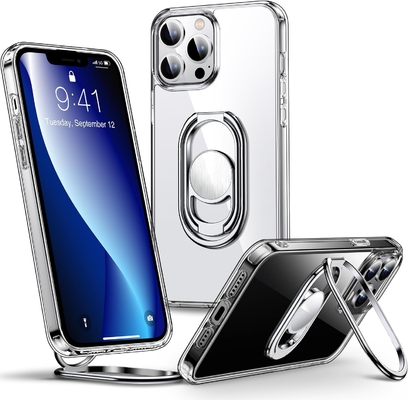 Vệ chắn lên cho iPhone 12 Pro Max Case với Stand, Phone Case Clear với Double Ring Holder [được điều chỉnh và gấp]