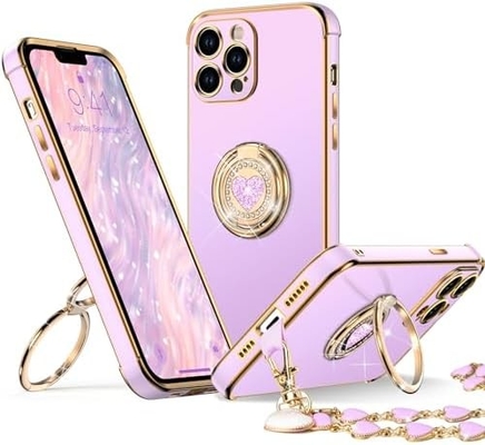 Vỏ iPhone 12 Pro Max với Stand, vỏ điện thoại với Double Ring Kickstand, Phụ nữ Phụ nữ Bling Vỏ bảo vệ sang trọng Nghe