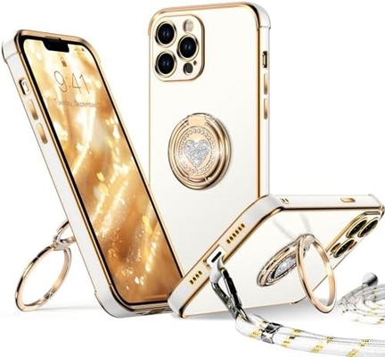 Vỏ iPhone 12 Pro Max với Stand, vỏ điện thoại với Double Ring Kickstand, Phụ nữ Phụ nữ Bling Vỏ bảo vệ sang trọng Nghe