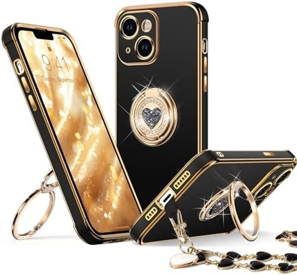 Vỏ iPhone 12 Pro Max với Stand, vỏ điện thoại với Double Ring Kickstand, Phụ nữ Phụ nữ Bling Vỏ bảo vệ sang trọng Nghe
