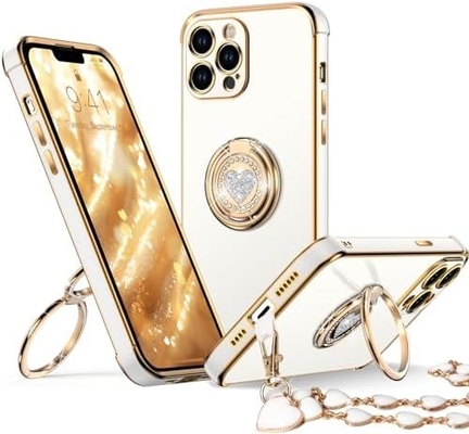 Vỏ iPhone 12 Pro Max với Stand, vỏ điện thoại với Double Ring Kickstand, Phụ nữ Phụ nữ Bling Vỏ bảo vệ sang trọng Nghe