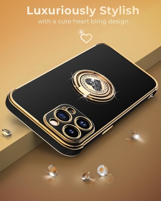 Vỏ iPhone 12 Pro Max với Stand, vỏ điện thoại với Double Ring Kickstand, Phụ nữ Phụ nữ Bling Vỏ bảo vệ sang trọng Nghe