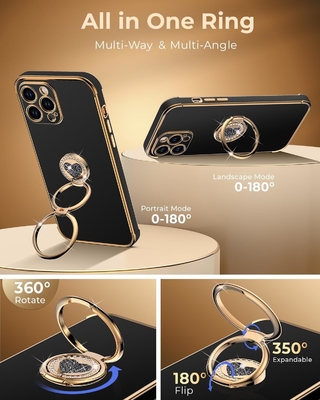 Vỏ iPhone 12 Pro Max với Stand, vỏ điện thoại với Double Ring Kickstand, Phụ nữ Phụ nữ Bling Vỏ bảo vệ sang trọng Nghe