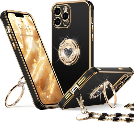 Vỏ iPhone 12 Pro Max với Stand, vỏ điện thoại với Double Ring Kickstand, Phụ nữ Phụ nữ Bling Vỏ bảo vệ sang trọng Nghe