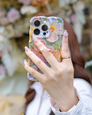 Vỏ iPhone 12 Pro Max Nhẫn, hoa sơn dầu Hoa retro đầy màu sắc khung sóng xoăn dễ thương Vỏ điện thoại nữ