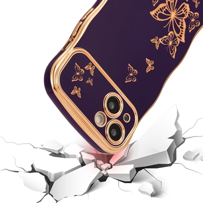 Ống điện thoại iPhone 13 cho bé gái, khung sóng xoăn, mô hình bướm bọc sang trọng, bảo vệ ống kính chống va chạm bằng thạch cao