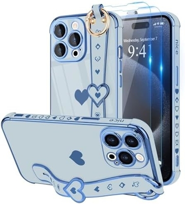 iPhone 12 Pro Cute Love-Heart Plating Strap Cover Phone Cover for Women Girls Bling Silicone Camera Lens Bảo vệ đệm