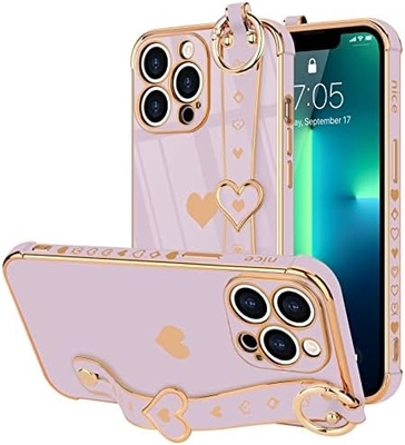 iPhone 12 Pro Cute Love-Heart Plating Strap Cover Phone Cover for Women Girls Bling Silicone Camera Lens Bảo vệ đệm