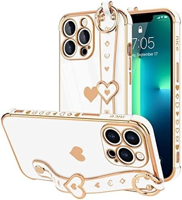 iPhone 12 Pro Cute Love-Heart Plating Strap Cover Phone Cover for Women Girls Bling Silicone Camera Lens Bảo vệ đệm