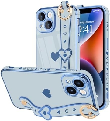 iPhone 12 Pro Cute Love-Heart Plating Strap Cover Phone Cover for Women Girls Bling Silicone Camera Lens Bảo vệ đệm