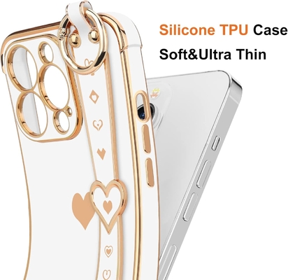 iPhone 12 Pro Cute Love-Heart Plating Strap Cover Phone Cover for Women Girls Bling Silicone Camera Lens Bảo vệ đệm