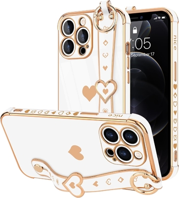 iPhone 12 Pro Cute Love-Heart Plating Strap Cover Phone Cover for Women Girls Bling Silicone Camera Lens Bảo vệ đệm
