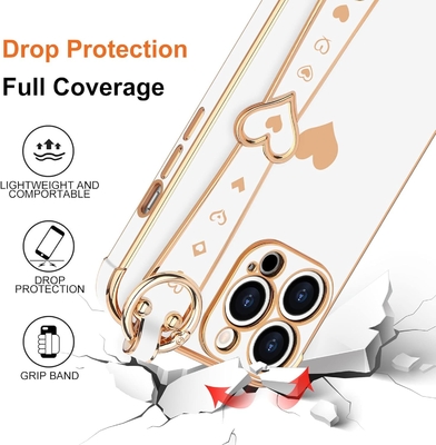 iPhone 12 Pro Cute Love-Heart Plating Strap Cover Phone Cover for Women Girls Bling Silicone Camera Lens Bảo vệ đệm