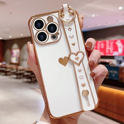 iPhone 12 Pro Cute Love-Heart Plating Strap Cover Phone Cover for Women Girls Bling Silicone Camera Lens Bảo vệ đệm