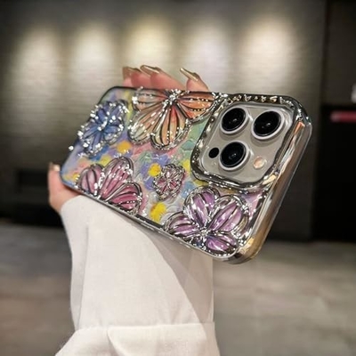 iPhone 12 Pro Max Case 6.7 Inch,Clear 3D Flower Phone Case for Women Girls Luxury Plating Floral Case Cover Aesthetic Vị trí trang trí đẹp