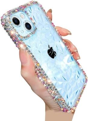 Bảo vệ ống kính máy ảnh Crystal Diamond Pattern Bảo vệ ống kính máy ảnh Transparent Soft Shockproof Cover Phone Case (màu xanh, iPhone 13 Pro