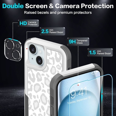 [5 trong 1 cho iphone 15 Plus Case, với 2 gói Screen Protector + 2 gói Camera Lens Protector, Heavy-Duty Tough Rugged