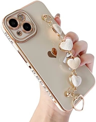 cho iPhone 12 Pro Max Case,Cute Plating Love Heart Wrist Strap Chain Bracelet mềm tương thích với