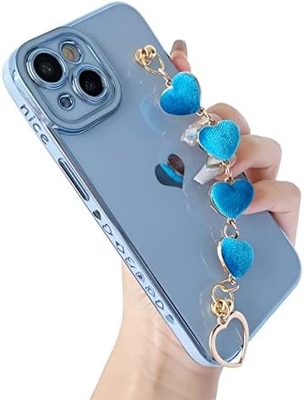 cho iPhone 12 Pro Max Case,Cute Plating Love Heart Wrist Strap Chain Bracelet mềm tương thích với
