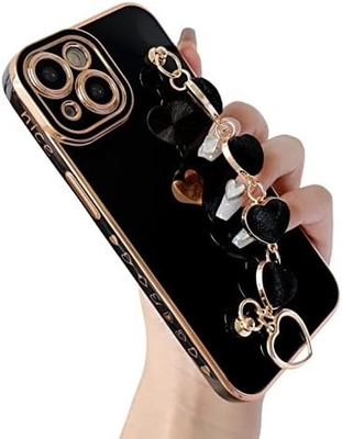 cho iPhone 12 Pro Max Case,Cute Plating Love Heart Wrist Strap Chain Bracelet mềm tương thích với