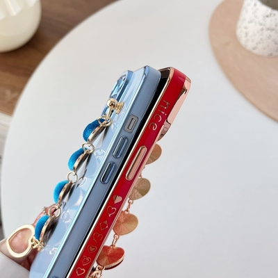 cho iPhone 12 Pro Max Case,Cute Plating Love Heart Wrist Strap Chain Bracelet mềm tương thích với