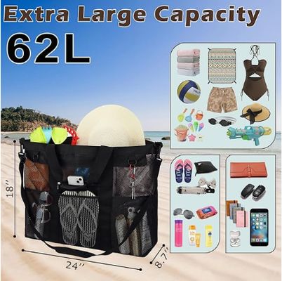 Wire Mesh Beach Bag, Large Beach Tote Bag, With Zipped Pockets, Suitable For Family Pool Bags, Essential For Toys And Vacations
