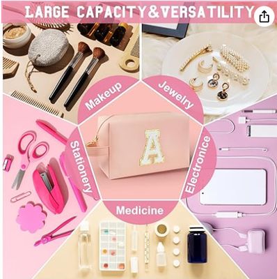 Túi trang điểm ban đầu cá nhân với tay cầm, Túi mỹ phẩm Preppy với túi khóa kín bên trong, 8 9 10 11 12 13 14 tuổi, quà tốt nghiệp cho thiếu nữ nữ giáo viên