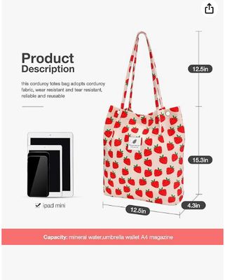 Tote Phụ nữ Cô gái, Capacity lớn Corduroy tái sử dụng đồ ăn túi vai với bên trong