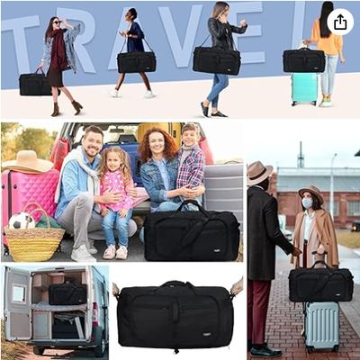 Fmeida 65L Duffle Bag with Shoes Compartment, Foldable Travel Duffel Bags for Men Women, Large Packable Travel Bag Water Repellent & Tear Resistant