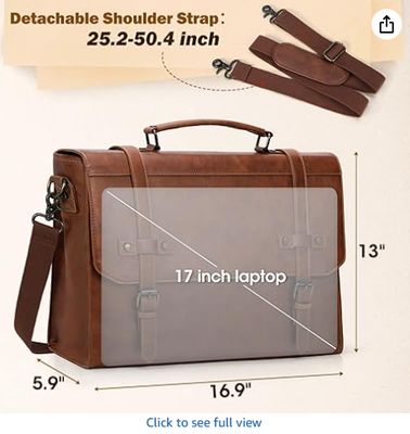 RAINSMORE Túi Đeo Chéo Nam 17 Inch Chống Nước Da Vintage Túi Đựng Laptop Lớn Túi Xách Đeo Vai Máy Tính cho Văn Phòng, Công Việc, Du Lịch, Đại Học