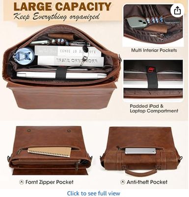 RAINSMORE Túi Đeo Chéo Nam 17 Inch Chống Nước Da Vintage Túi Đựng Laptop Lớn Túi Xách Đeo Vai Máy Tính cho Văn Phòng, Công Việc, Du Lịch, Đại Học