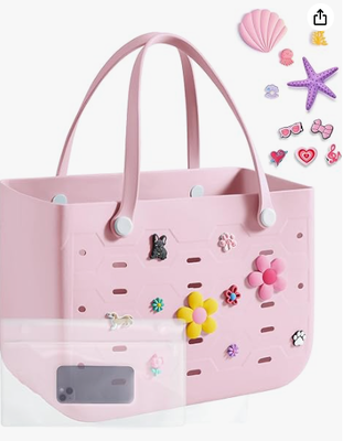 Beach Bag for Women, Water-resistant Rubber Tote Bag, Sandproof Vacation Essentials for Summer Swim Cruise Pool