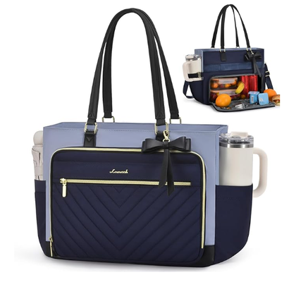 Lunch Tote Bag cho phụ nữ, Lunch Bag cách nhiệt với khoang máy tính xách tay, Tote công việc dung lượng lớn với tay cầm cốc, chống nước túi cách nhiệt chống rò rỉ cho giáo viên y tá, văn phòng, 15,6 inch