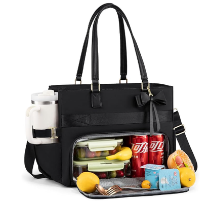 Lunch Tote Bag cho phụ nữ, Lunch Bag cách nhiệt với khoang máy tính xách tay, Tote công việc dung lượng lớn với tay cầm cốc, chống nước túi cách nhiệt chống rò rỉ cho giáo viên y tá, văn phòng, 15,6 inch