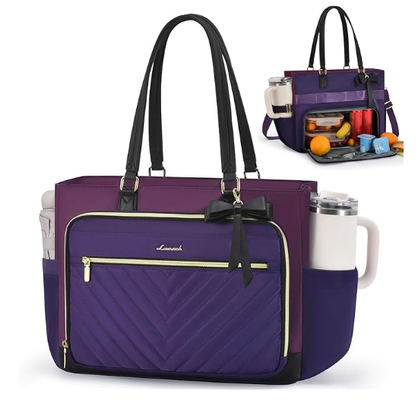 Lunch Tote Bag cho phụ nữ, Lunch Bag cách nhiệt với khoang máy tính xách tay, Tote công việc dung lượng lớn với tay cầm cốc, chống nước túi cách nhiệt chống rò rỉ cho giáo viên y tá, văn phòng, 15,6 inch