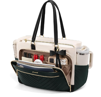 Lunch Tote Bag cho phụ nữ, Lunch Bag cách nhiệt với khoang máy tính xách tay, Tote công việc dung lượng lớn với tay cầm cốc, chống nước túi cách nhiệt chống rò rỉ cho giáo viên y tá, văn phòng, 15,6 inch