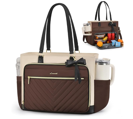 Lunch Tote Bag cho phụ nữ, Lunch Bag cách nhiệt với khoang máy tính xách tay, Tote công việc dung lượng lớn với tay cầm cốc, chống nước túi cách nhiệt chống rò rỉ cho giáo viên y tá, văn phòng, 15,6 inch