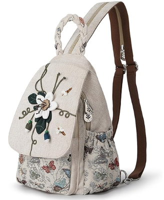 Túi lưng chuyển đổi của phụ nữ, túi xách thủ công thủ công, Canvas tuyệt đẹp Premium Casual Day Mini Backpack cho phụ nữ (Hai loại nho)