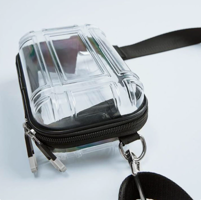 Túi đựng mỹ phẩm du lịch trong suốt mini, túi đeo chéo một vai 7 inch, túi đựng đồ bằng vỏ cứng PC, túi vuông nhỏ đựng đồ đi máy bay