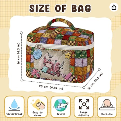 Túi đựng mỹ phẩm chần bông lớn Họa tiết may vintage Túi du lịch mỹ phẩm cho nữ Tổ chức đồ vệ sinh thẩm mỹ chắp vá với tay cầm Phụ kiện cọ dưỡng da