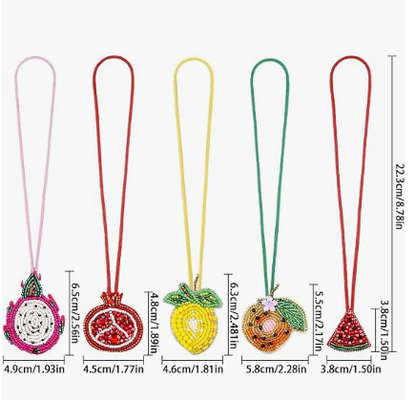 5PCS Charm Túi Hạt Dưa Trang Trí Túi Xách Hình Trái Cây Mùa Hè Móc Khóa | Charm Túi Nhỏ, Charm Túi Thanh Long Lựu Dưa Hấu Cam Chanh, Hạt Và Đá Rhinestones, Khâu Tay