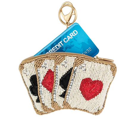 Hãy chơi Coin Purse túi tiền màu hồng mềm có hạt vàng tráng vương miện zipper đóng cửa dễ dàng mở khóa khóa móc và thẻ tín dụng phù hợp thiết kế nhỏ gọn