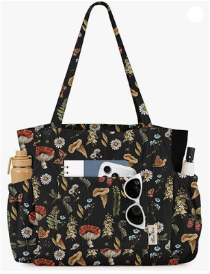 Miss Adola Cute Corduroy Tote Bag for Women Multi-Pocket with Zipper Large Capacity Shoulder Bag for Work, Travel, and Shopping